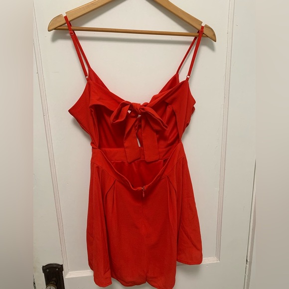 Strappy Open Back Romper w/ Front Cutout in Red - Picture 2 of 3